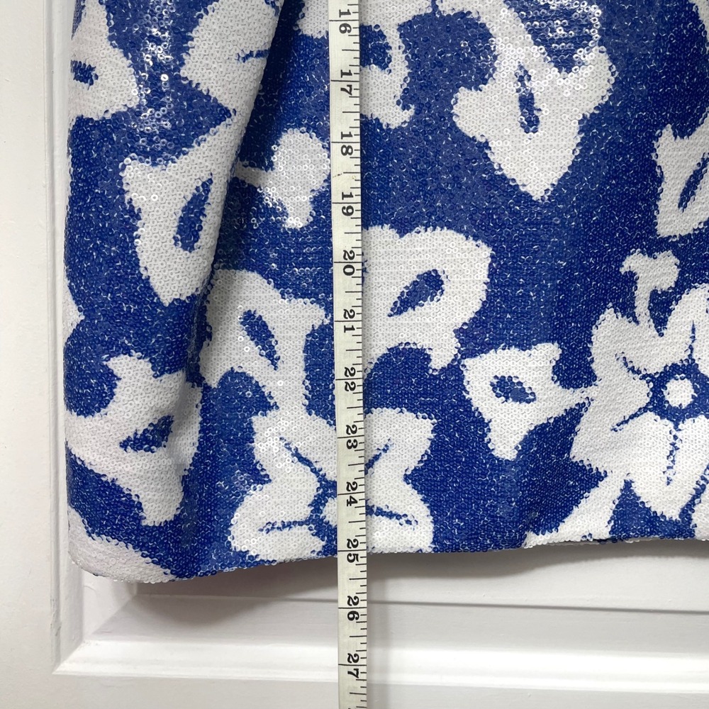 Diane Von Furstenberg Floral Sequin Drape Skirt In White & Blue Size 10 - Picture 9 of 14